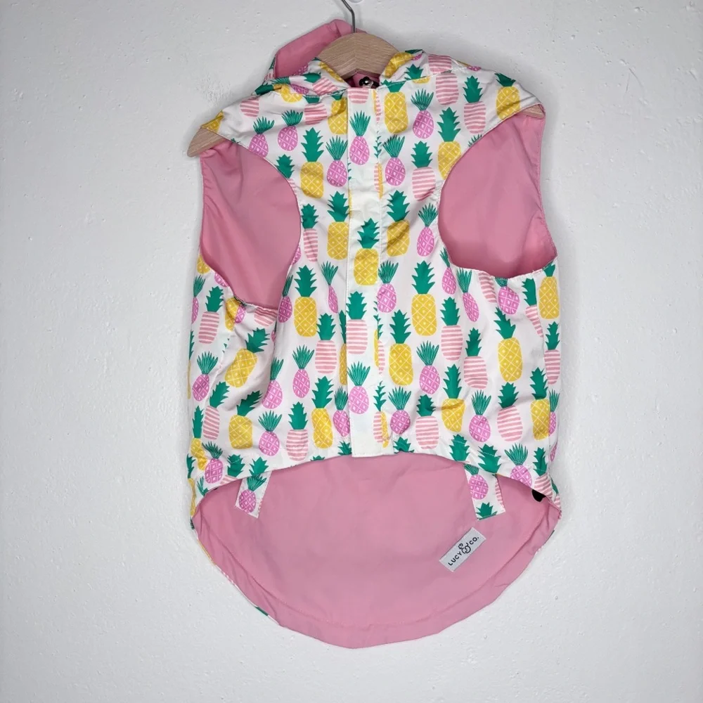 Lucy & Co. Pineapple Hooded Reversible Dog Rain Coat Pink Size XL EUC
